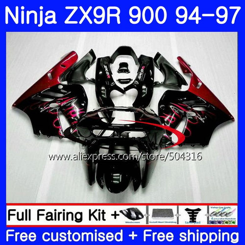 Bodys For KAWASAKI NINJA 900CC ZX-9R 94-97 ZX900 21NO.1 ZX 9 R ZX 9R 94 95 96 97 ZX9R 1994 1995 1996 1997 Fairings Red flames