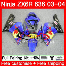 Load image into Gallery viewer, Body For KAWASAKI NINJA ZX-6R 03-04 ZX-636 ZX600 ZX636 10SH20 ZX 636 600CC ZX6R 03 04 ZX 6R 2003 2004 Fairings kit blue black