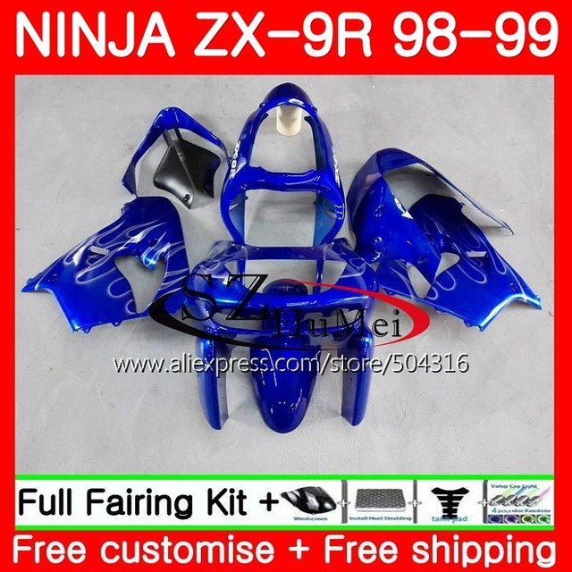 Body For KAWASAKI NINJA ZX900 ZX-9R 98-99  Silver flames ZX 900 ZX9 R 20SH22 900CC ZX 9 R ZX9R 98 99 ZX 9R 1998 1999 Fairing