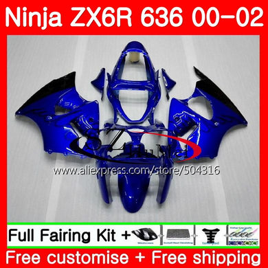 Bodys For KAWASAKI NINJA ZX 6R 6 R New gloss blue ZX600 CC ZX636 12SH15 ZX6R 00 01 02 ZX 636 ZX-636 ZX-6R 2000 2001 2002 Fairing