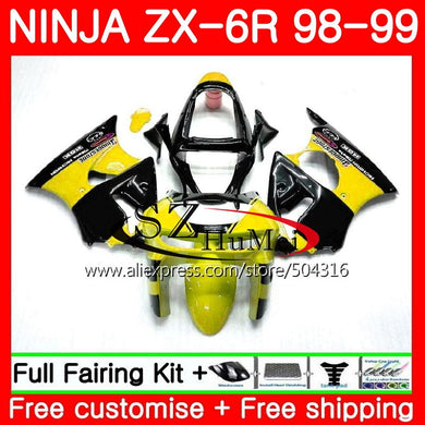 Body For KAWASAKI NINJA ZX-636 ZX-6R 98 99 ZX600 78SH21 Yellow black ZX 636 6 R 600CC ZX636 ZX6R 98 99 ZX 6R 1998 1999 Fairings