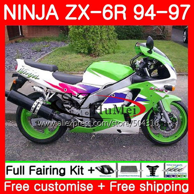 Body For KAWASAKI green white NINJA ZX-6R 94-97 ZX636 600CC ZX 636 13SH3 ZX6R 94 95 96 97 ZX 6R 1994 1995 1996 1997 Fairings
