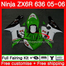 Load image into Gallery viewer, Body For KAWASAKI NINJA 600CC ZX 6R 05-06 ZX-636 Green white ZX636 9SH14 ZX6R 05 06 ZX600 ZX 636 ZX-6R 2005 2006 Fairings kit