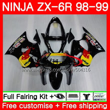 Load image into Gallery viewer, Body For KAWASAKI NINJA ZX-6R 6 R 98 99 glossy black ZX-636 ZX600 78SH10 600CC ZX636 ZX6R 98 99 ZX 636 ZX 6R 1998 1999 Fairings